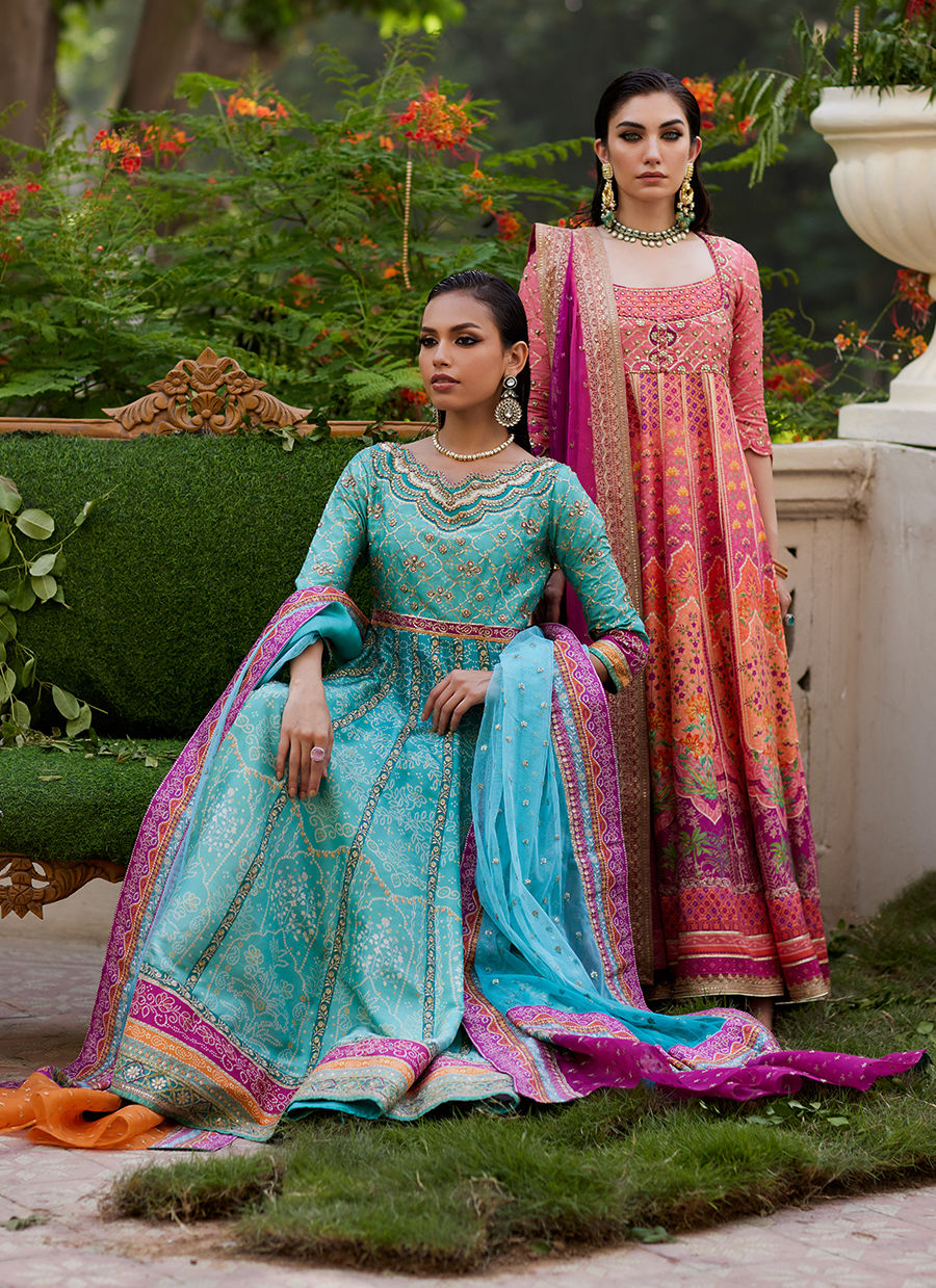 Farah Talib Aziz | Mayna Festive Prints 24 | Zaiba Turquoise Kalidaar by Farah Talib Aziz - Designer Dress - Type: Ladies Clothes - Available at Libayah - 100% Original