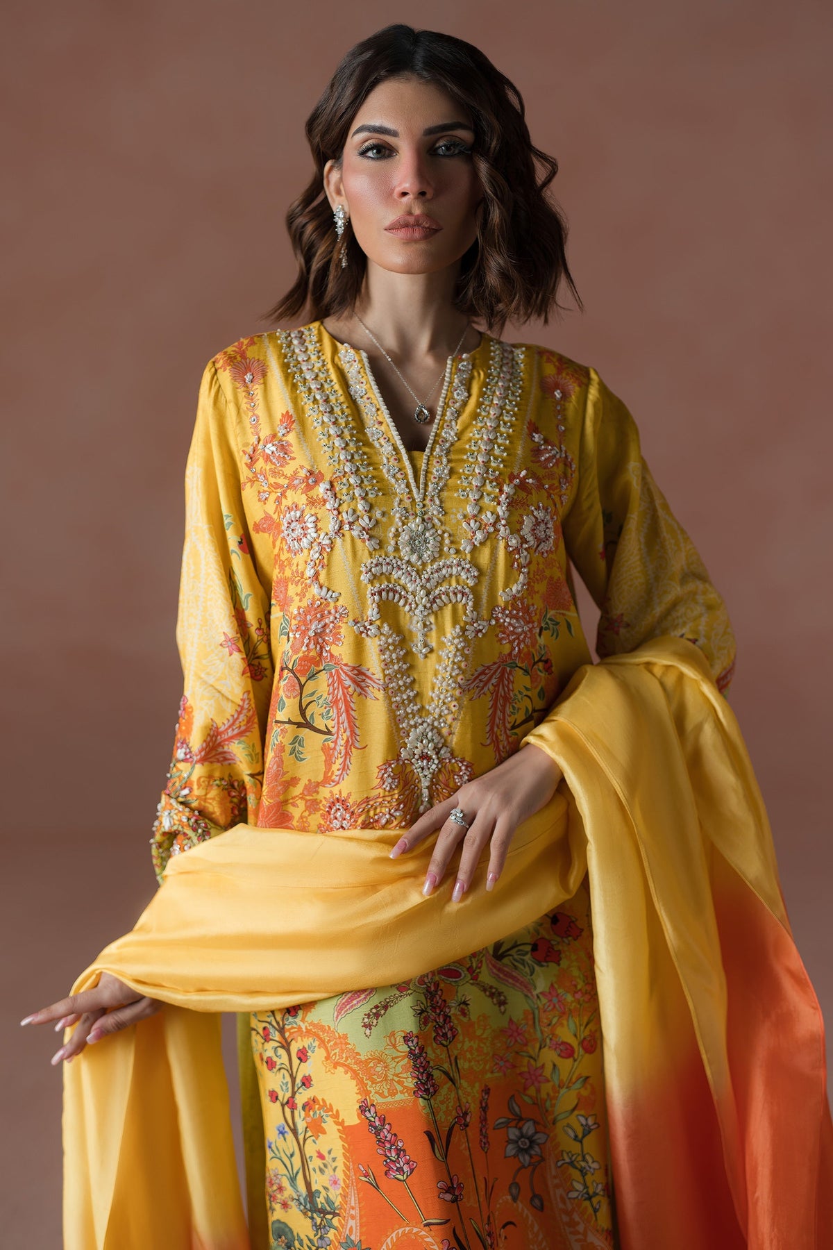 Ammara Khan | Flo 25 |Mango Slush Long Shirt Set (D-04) by Ammara Khan - Designer Dress - Type: Ladies Clothes - Available at Libayah - 100% Original