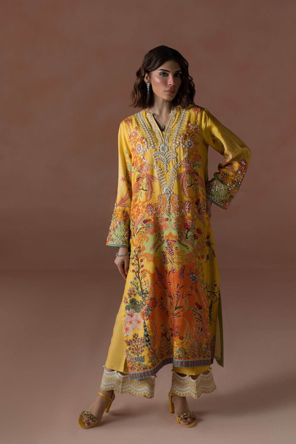 Ammara Khan | Flo 25 |Mango Slush Long Shirt Set (D-04) by Ammara Khan - Designer Dress - Type: Ladies Clothes - Available at Libayah - 100% Original