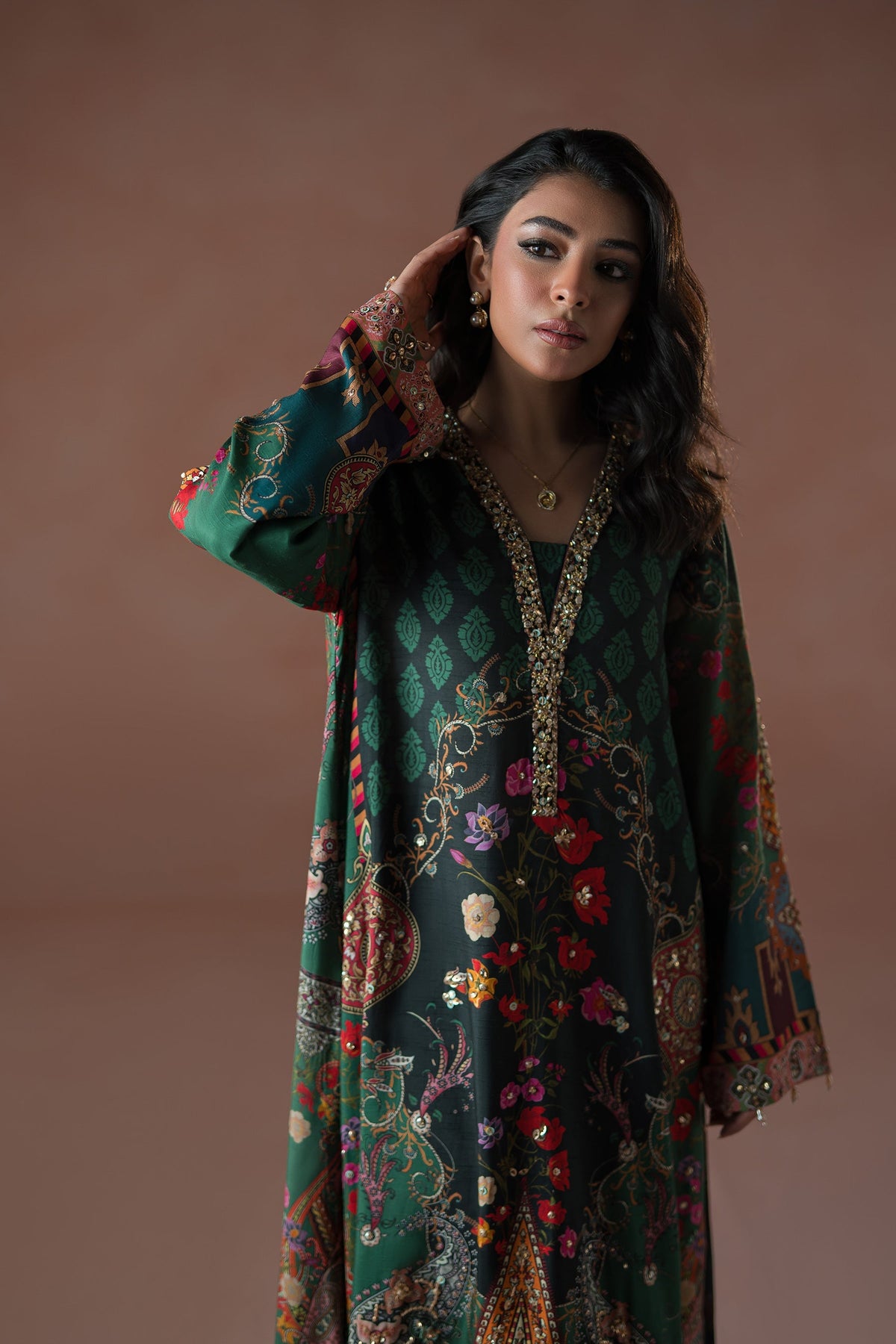 Ammara Khan | Flo 25 | Forest Floral Tassel Kaftan Set (D-06) by Ammara Khan - Designer Dress - Type: Ladies Clothes - Available at Libayah - 100% Original