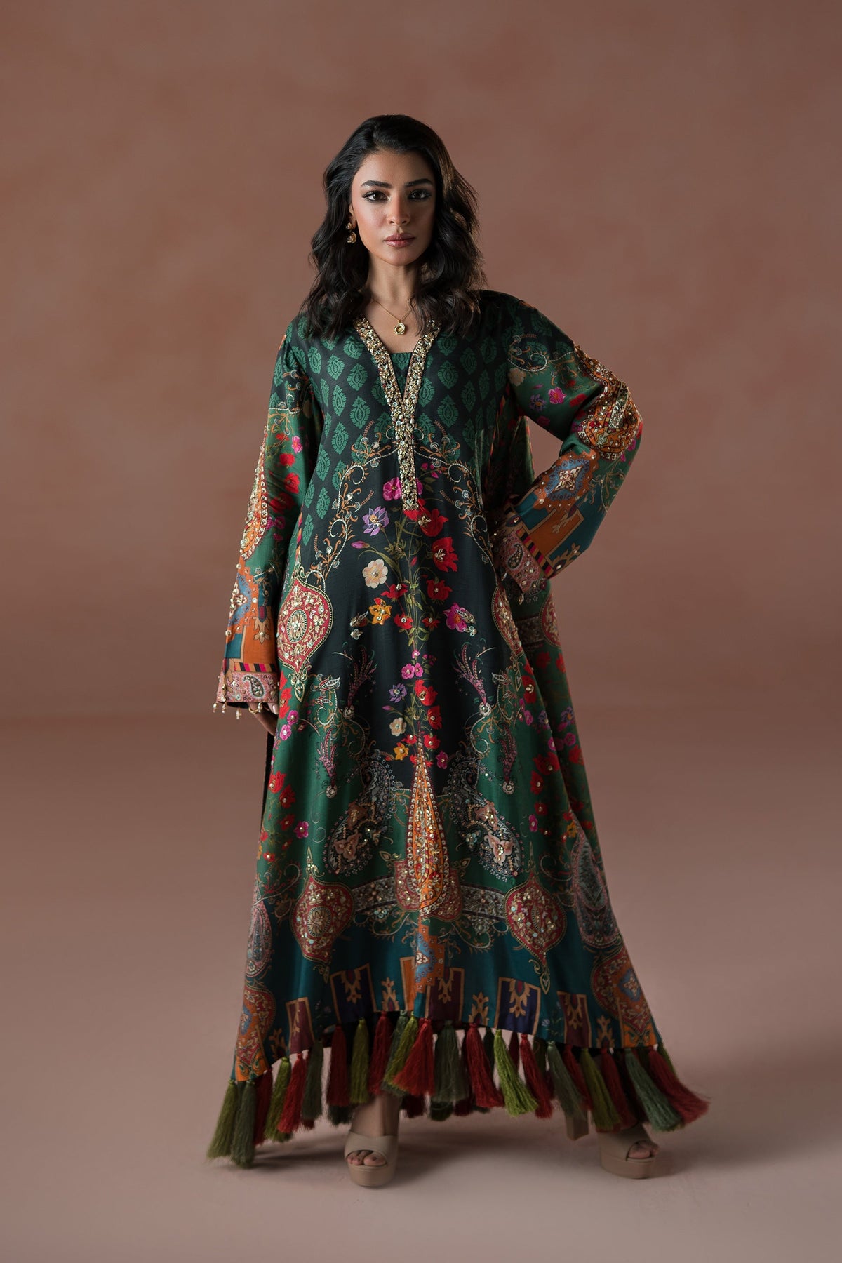Ammara Khan | Flo 25 | Forest Floral Tassel Kaftan Set (D-06) by Ammara Khan - Designer Dress - Type: Ladies Clothes - Available at Libayah - 100% Original