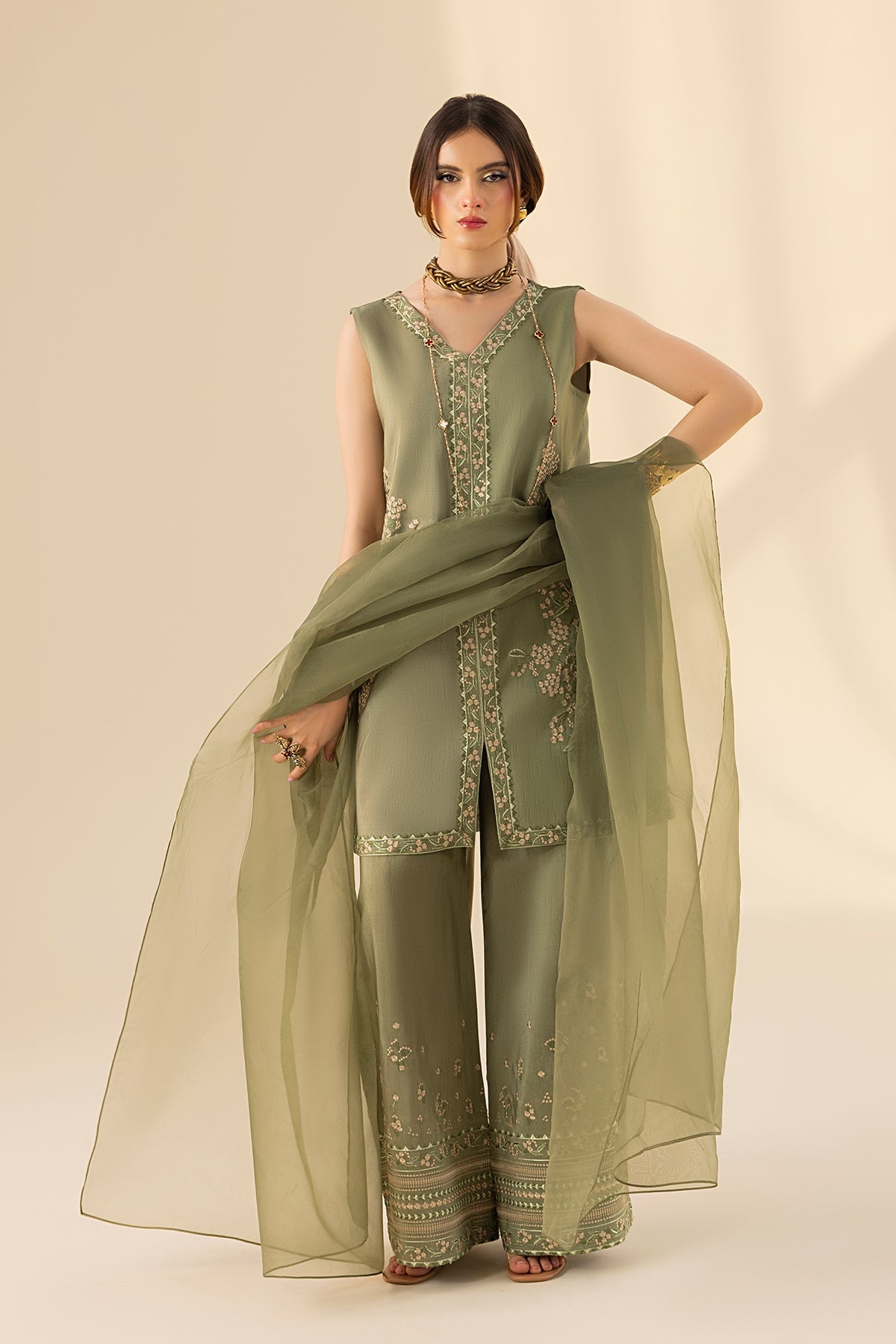 Erum Khan | Lillia Summer Edit | Olive Bloom by Erum Khan - Designer Dress - Type: Ladies Clothes - Available at Libayah - 100% Original