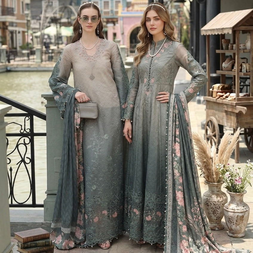 Noor by Saadia Asad | Eid Luxe Chikankari 26 | D4 - Smoke Zinc by Noor by Saadia Asad - Designer Dress  - Type : Ladies Clothes - Available at Libayah - 100% Original 