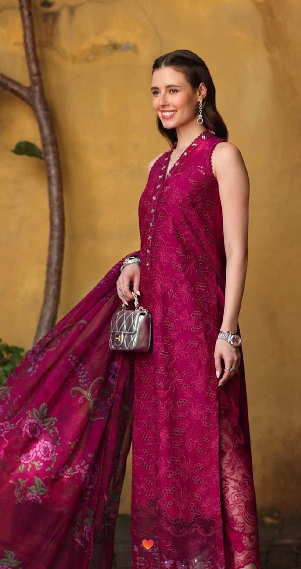 Noor by Saadia Asad | Luxury Eid Schiffli Laserkari 26 | D4 -Fuchia Elegance by Noor by Saadia Asad - Designer Dress  - Type : Ladies Clothes - Available at Libayah - 100% Original 