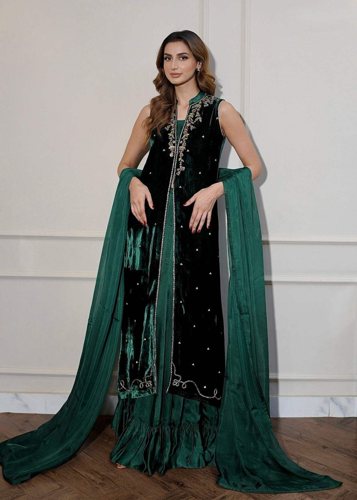 Mahum Asad | Voila Velvets | Emerald by Mahum Asad - Designer Dress - Type: Ladies Clothes - Available at Libayah - 100% Original