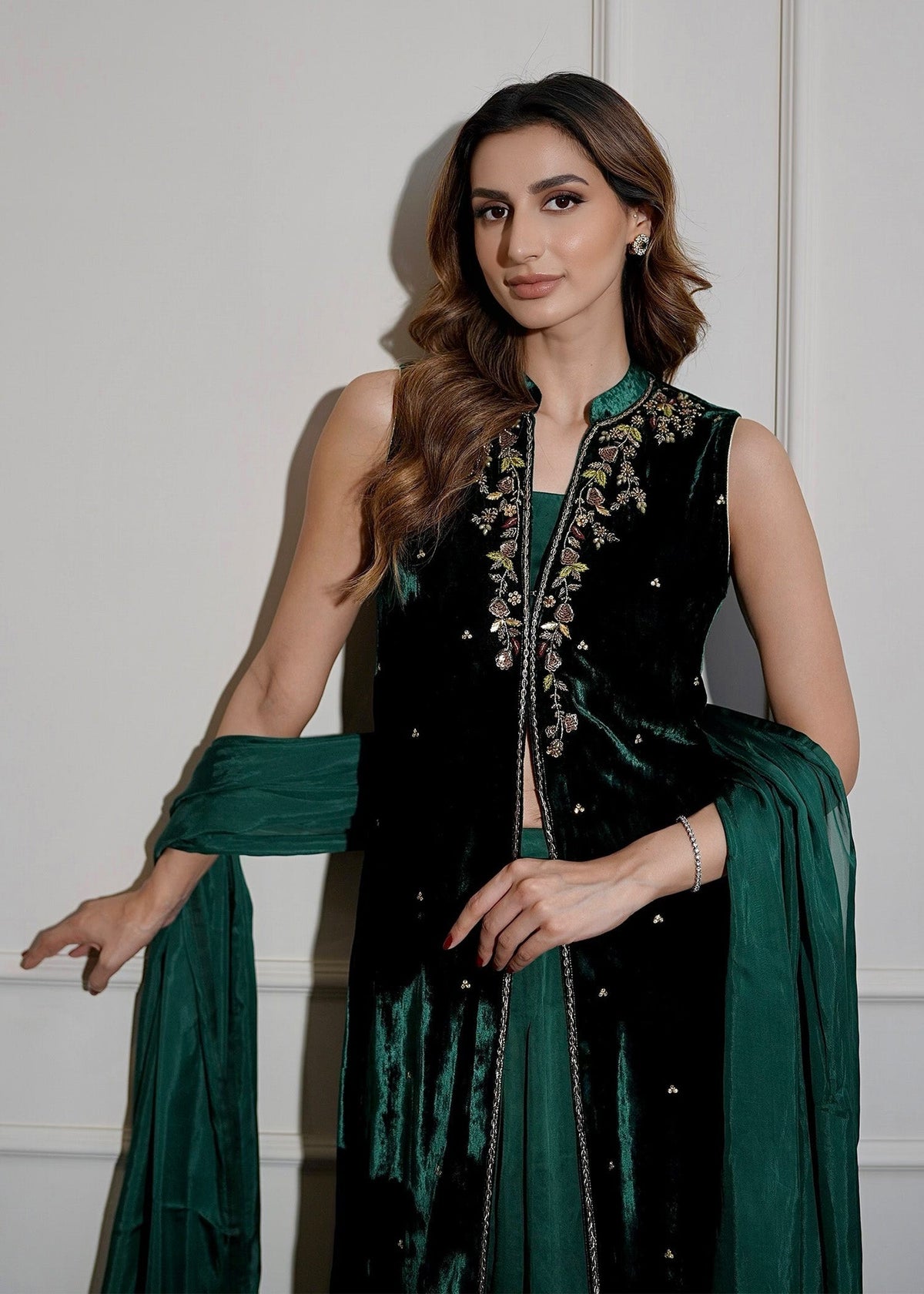 Mahum Asad | Voila Velvets | Emerald by Mahum Asad - Designer Dress - Type: Ladies Clothes - Available at Libayah - 100% Original