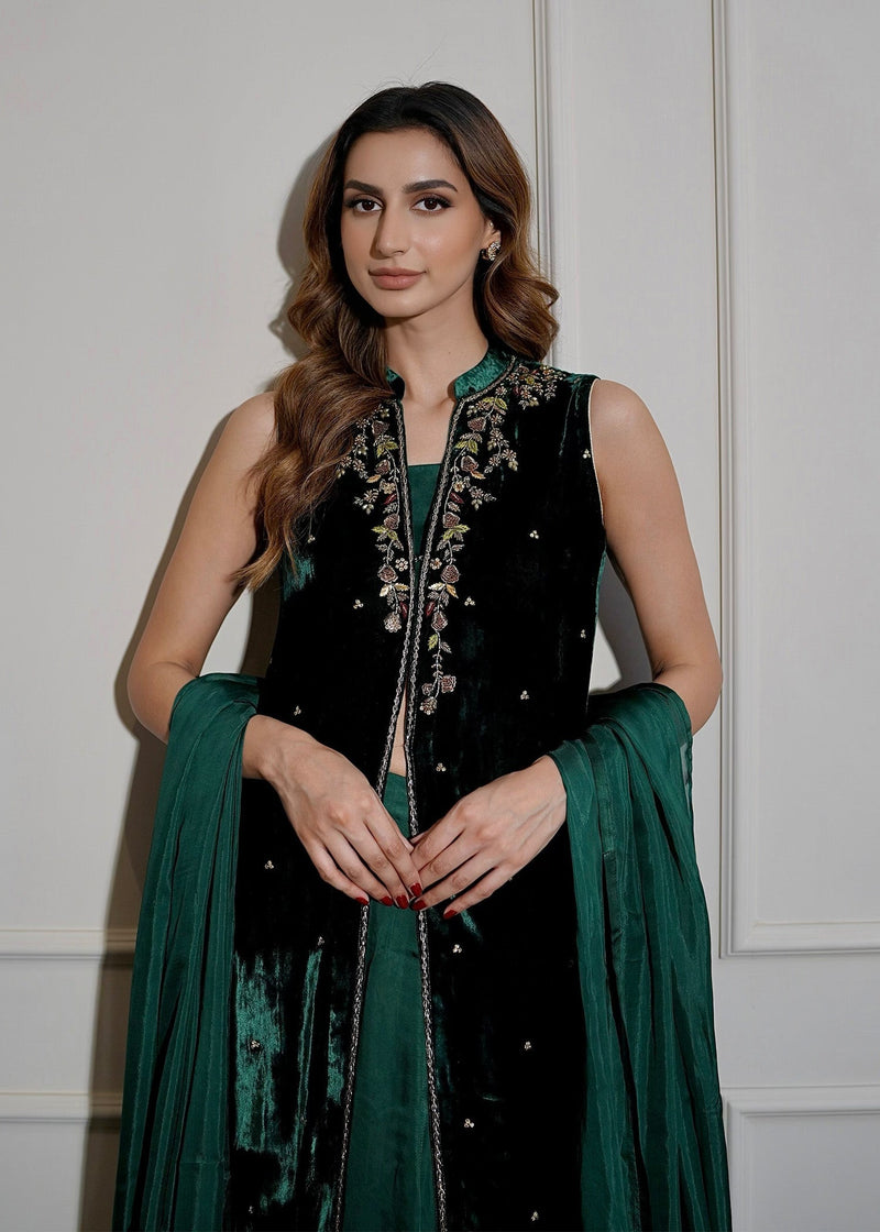 Mahum Asad | Voila Velvets | Emerald by Mahum Asad - Designer Dress - Type: Ladies Clothes - Available at Libayah - 100% Original