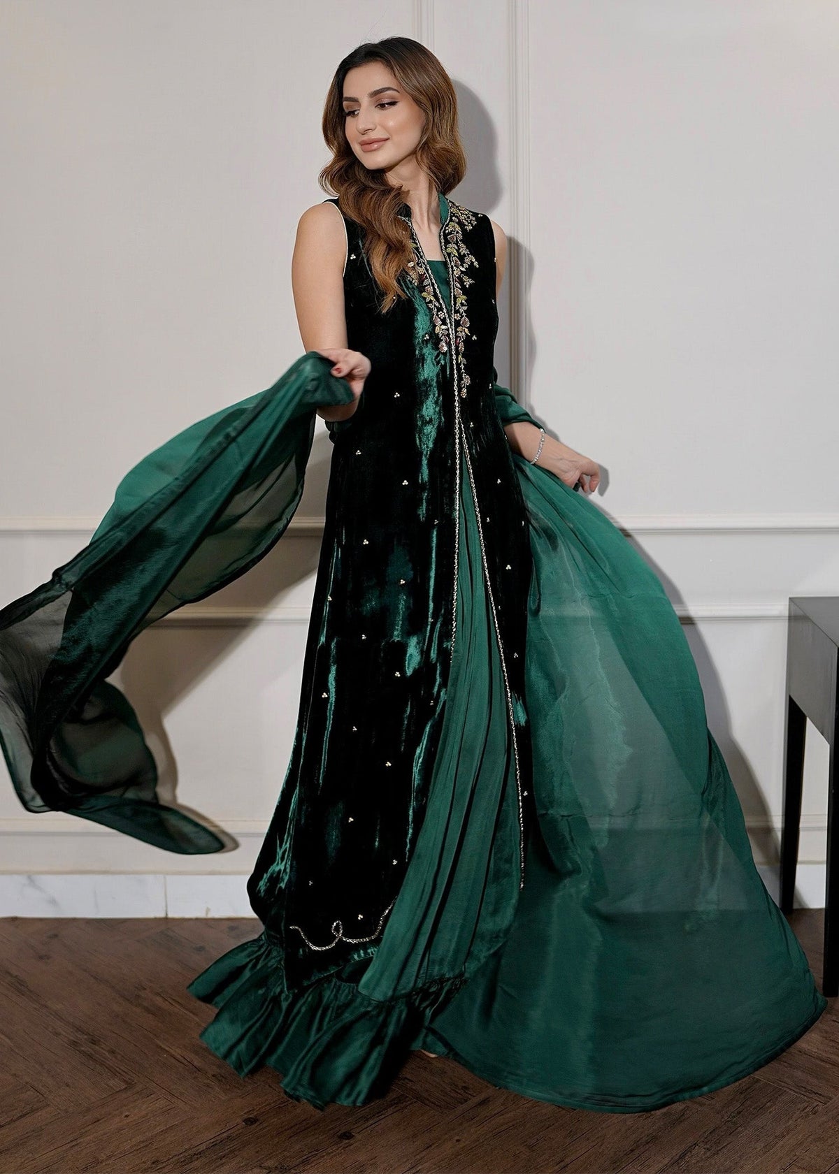 Mahum Asad | Voila Velvets | Emerald by Mahum Asad - Designer Dress - Type: Ladies Clothes - Available at Libayah - 100% Original