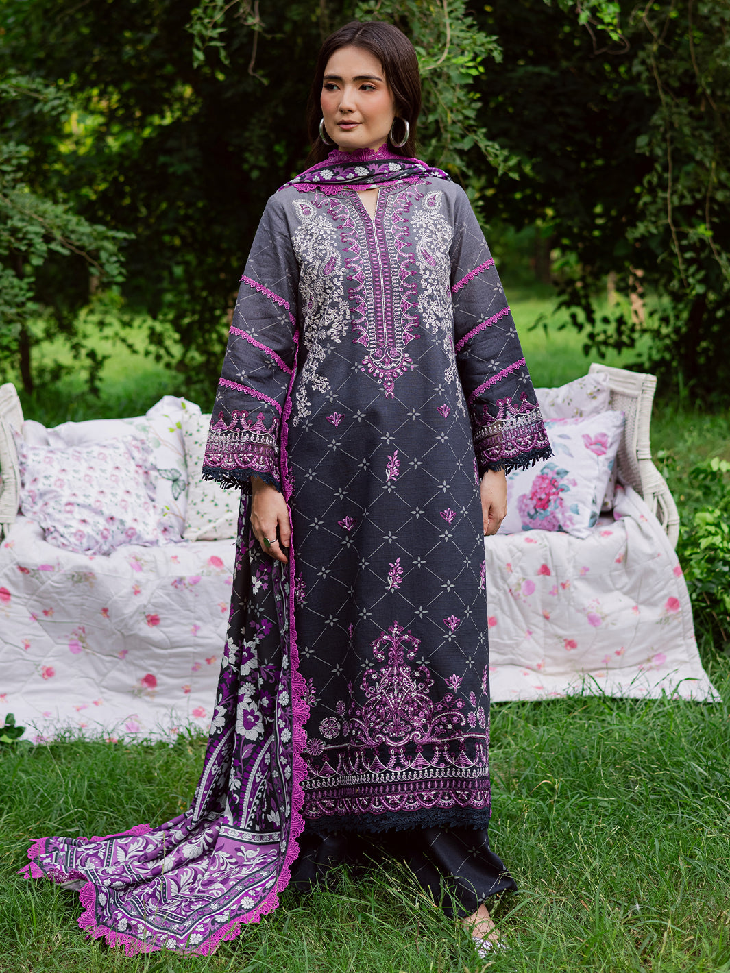 GR-02 – authentic Pakistani dress from the Mahnur Gardenia Khaddar 25 collection for women in the UK