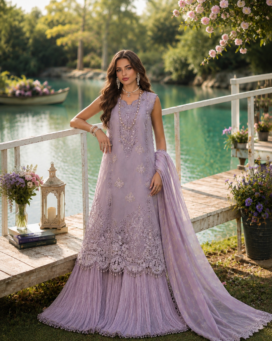 Noor by Saadia Asad | Noor Eid Printskhas 26 | D4  Lavender Lights - by Libayah - Registered Vendor of : Noor by Saadia Asad - 100% Original Designer Dress