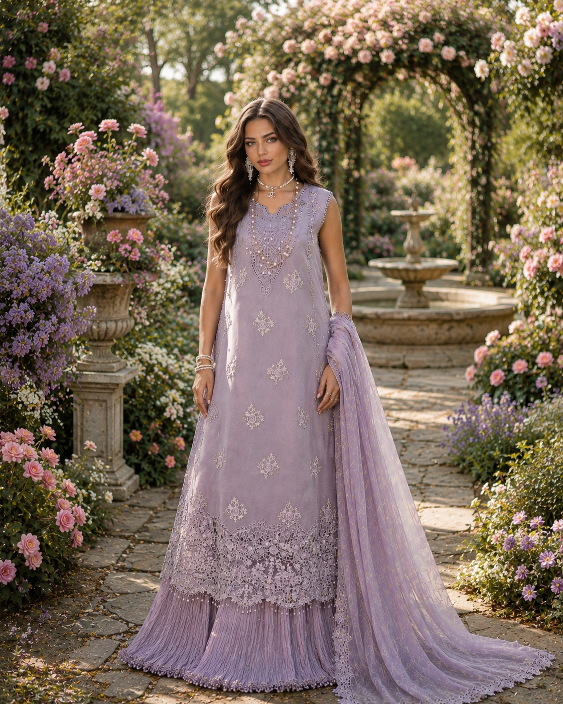 Noor by Saadia Asad | Noor Eid Printskhas 26 | D4  Lavender Lights - by Libayah - Registered Vendor of : Noor by Saadia Asad - 100% Original Designer Dress