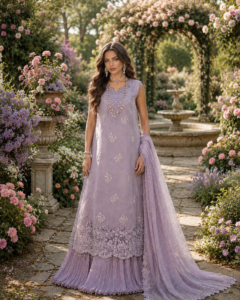 Noor by Saadia Asad | Noor Eid Printskhas 26 | D4  Lavender Lights - by Libayah - Registered Vendor of : Noor by Saadia Asad - 100% Original Designer Dress