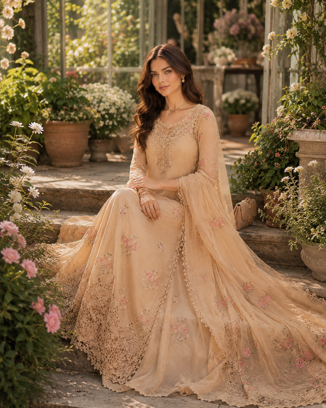 Noor by Saadia Asad | Noor Eid Printskhas 26 |D13  Blush Peach - by Libayah - Registered Vendor of : Noor by Saadia Asad - 100% Original Designer Dress