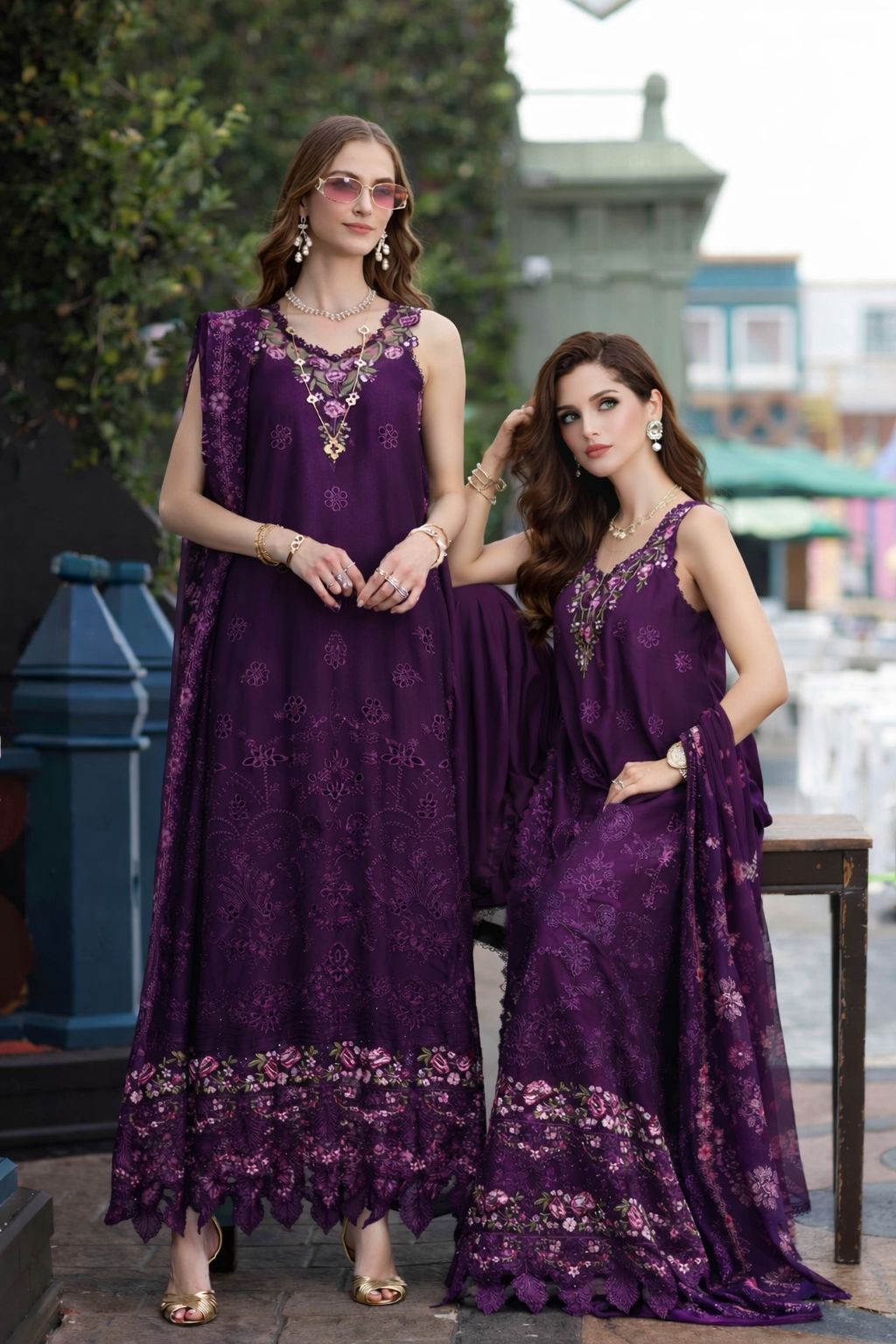 Noor by Saadia Asad | Eid Luxe Chikankari 26 | D7 - Aubergine Bloom by Noor by Saadia Asad - Designer Dress  - Type : Ladies Clothes - Available at Libayah - 100% Original 