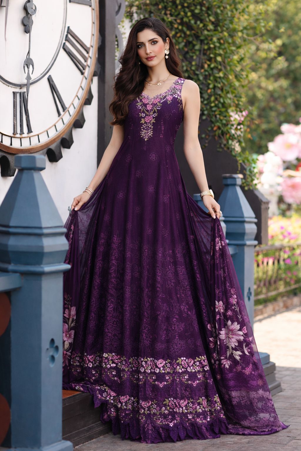 Noor by Saadia Asad | Eid Luxe Chikankari 26 | D7 - Aubergine Bloom by Noor by Saadia Asad - Designer Dress  - Type : Ladies Clothes - Available at Libayah - 100% Original 