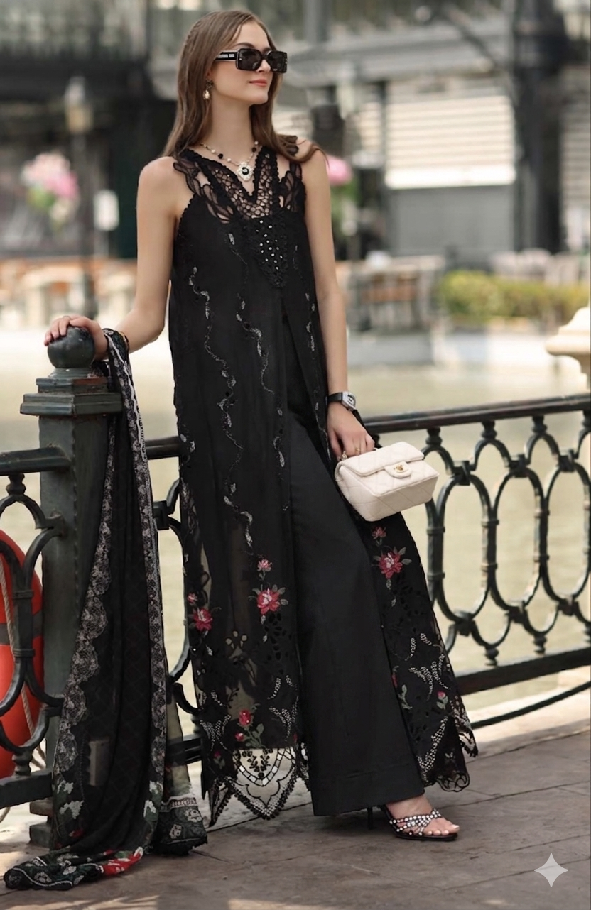 Noor by Saadia Asad | Eid Luxe Chikankari 26 | D5 -Cross stitch Black by Noor by Saadia Asad - Designer Dress  - Type : Ladies Clothes - Available at Libayah - 100% Original 