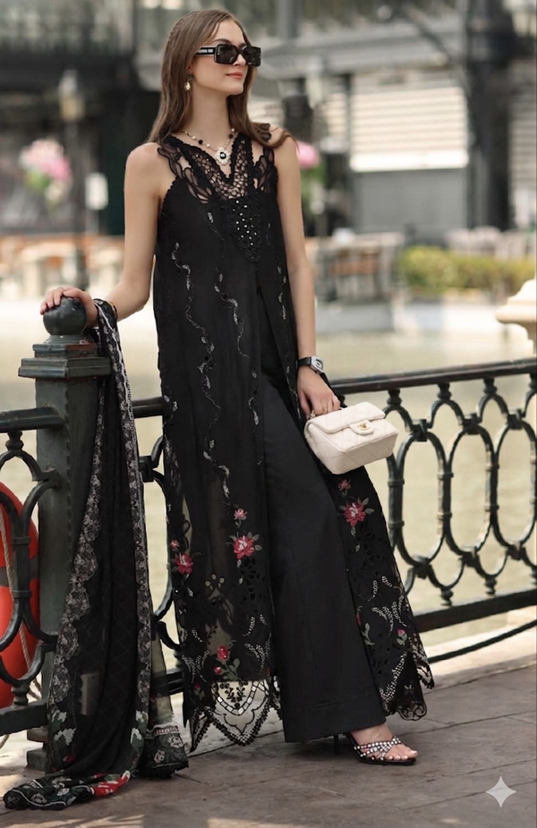 Noor by Saadia Asad | Eid Luxe Chikankari 26 | D5 -Cross stitch Black by Noor by Saadia Asad - Designer Dress  - Type : Ladies Clothes - Available at Libayah - 100% Original 