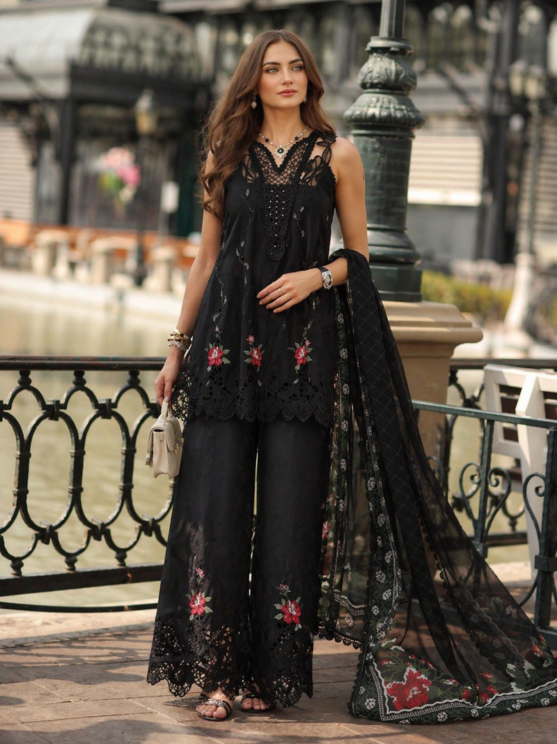 Noor by Saadia Asad | Eid Luxe Chikankari 26 | D5 -Cross stitch Black by Noor by Saadia Asad - Designer Dress  - Type : Ladies Clothes - Available at Libayah - 100% Original 