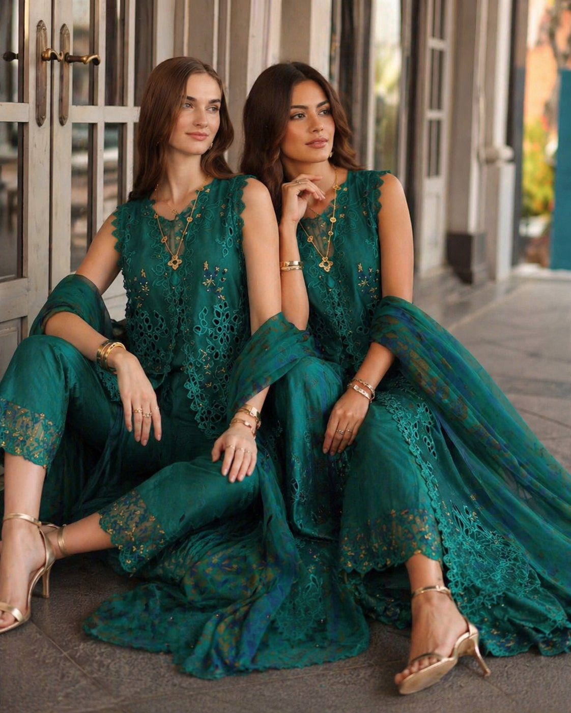 Noor by Saadia Asad | Eid Luxe Chikankari 26 | D1 - Malachite Green by Noor by Saadia Asad - Designer Dress  - Type : Ladies Clothes - Available at Libayah - 100% Original 