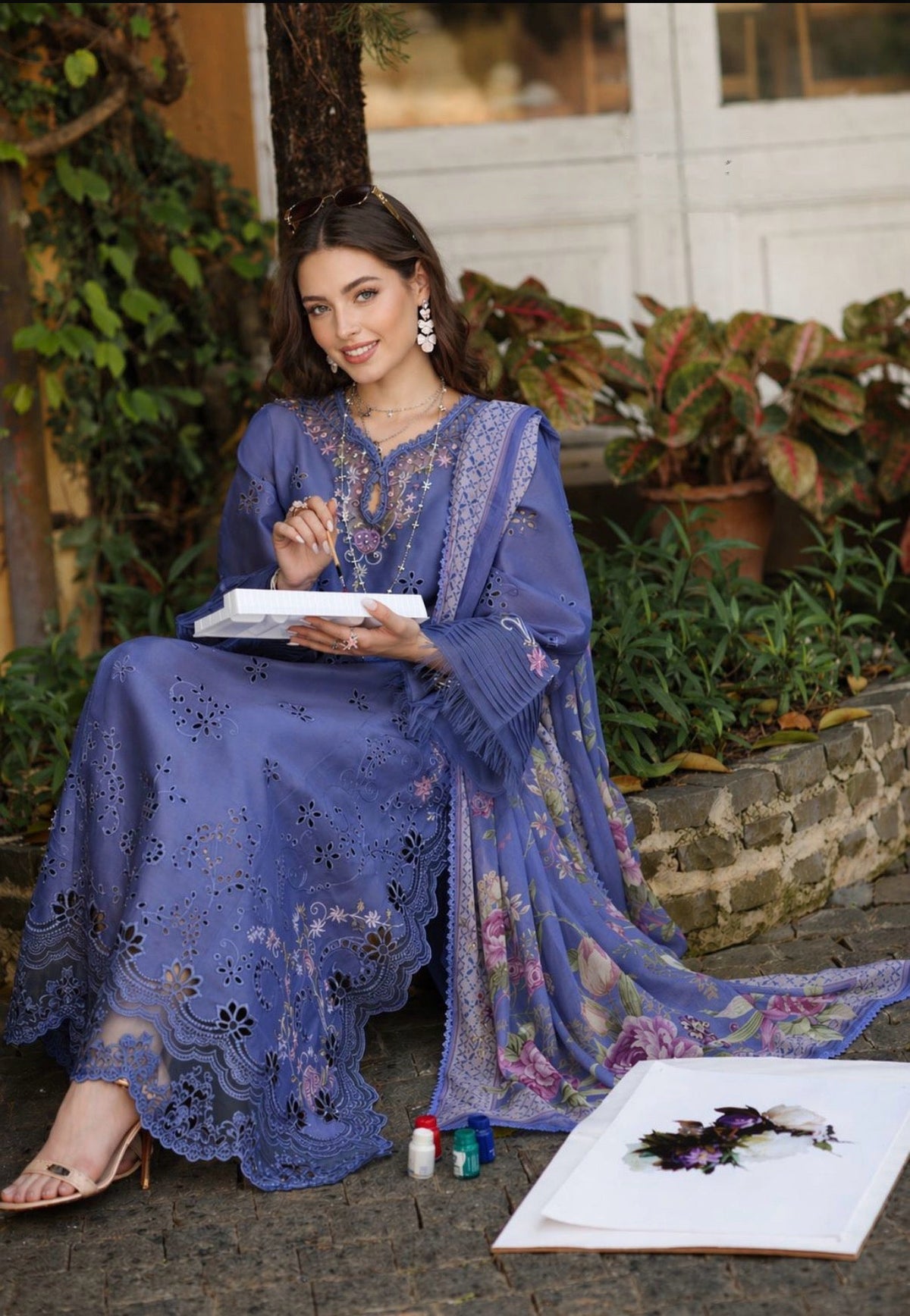 Noor by Saadia Asad | Luxury Eid Schiffli Laserkari 26 | D9 -Tropical indigo by Noor by Saadia Asad - Designer Dress  - Type : Ladies Clothes - Available at Libayah - 100% Original 