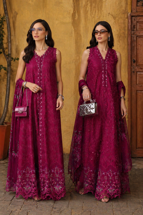 Noor by Saadia Asad | Luxury Eid Schiffli Laserkari 26 | D4 -Fuchia Elegance by Noor by Saadia Asad - Designer Dress  - Type : Ladies Clothes - Available at Libayah - 100% Original 
