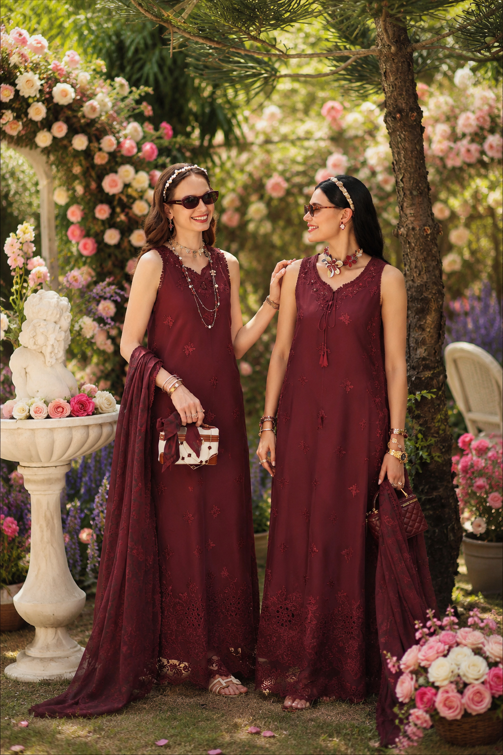 Noor by Saadia Asad | Noor Eid Printskhas 26 |D10  Burgundy - by Libayah - Registered Vendor of : Noor by Saadia Asad - 100% Original Designer Dress