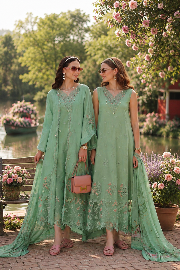 Noor by Saadia Asad | Noor Eid Printskhas 26 | D9  Aqua Minta - by Libayah - Registered Vendor of : Noor by Saadia Asad - 100% Original Designer Dress