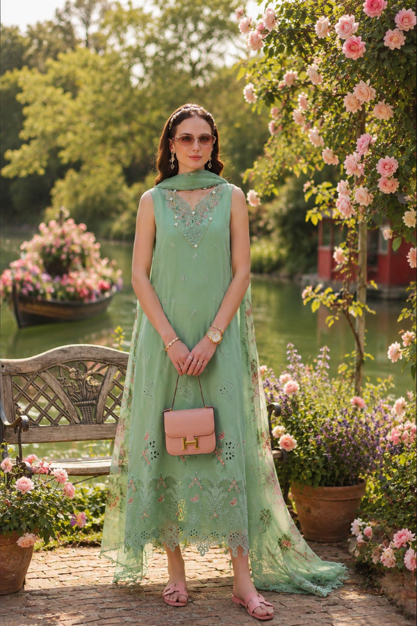 Noor by Saadia Asad | Noor Eid Printskhas 26 | D9  Aqua Minta - by Libayah - Registered Vendor of : Noor by Saadia Asad - 100% Original Designer Dress