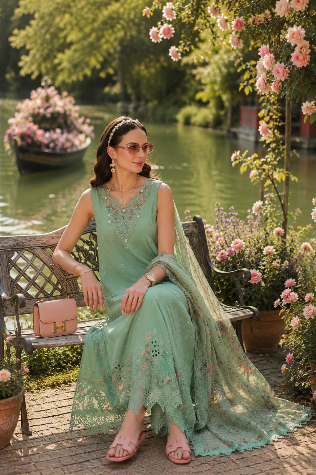 Noor by Saadia Asad | Noor Eid Printskhas 26 | D9  Aqua Minta - by Libayah - Registered Vendor of : Noor by Saadia Asad - 100% Original Designer Dress
