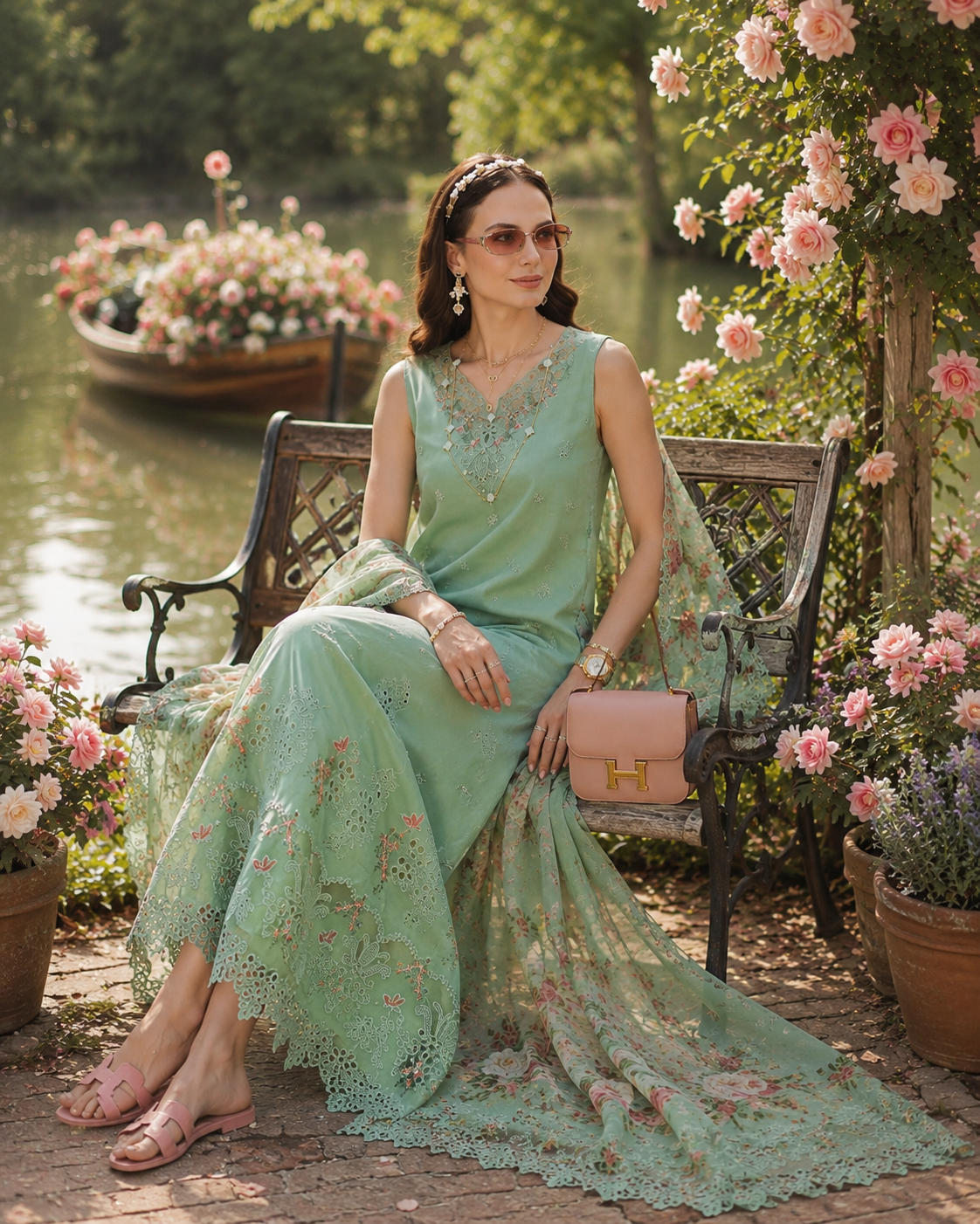 Noor by Saadia Asad | Noor Eid Printskhas 26 | D9  Aqua Minta - by Libayah - Registered Vendor of : Noor by Saadia Asad - 100% Original Designer Dress