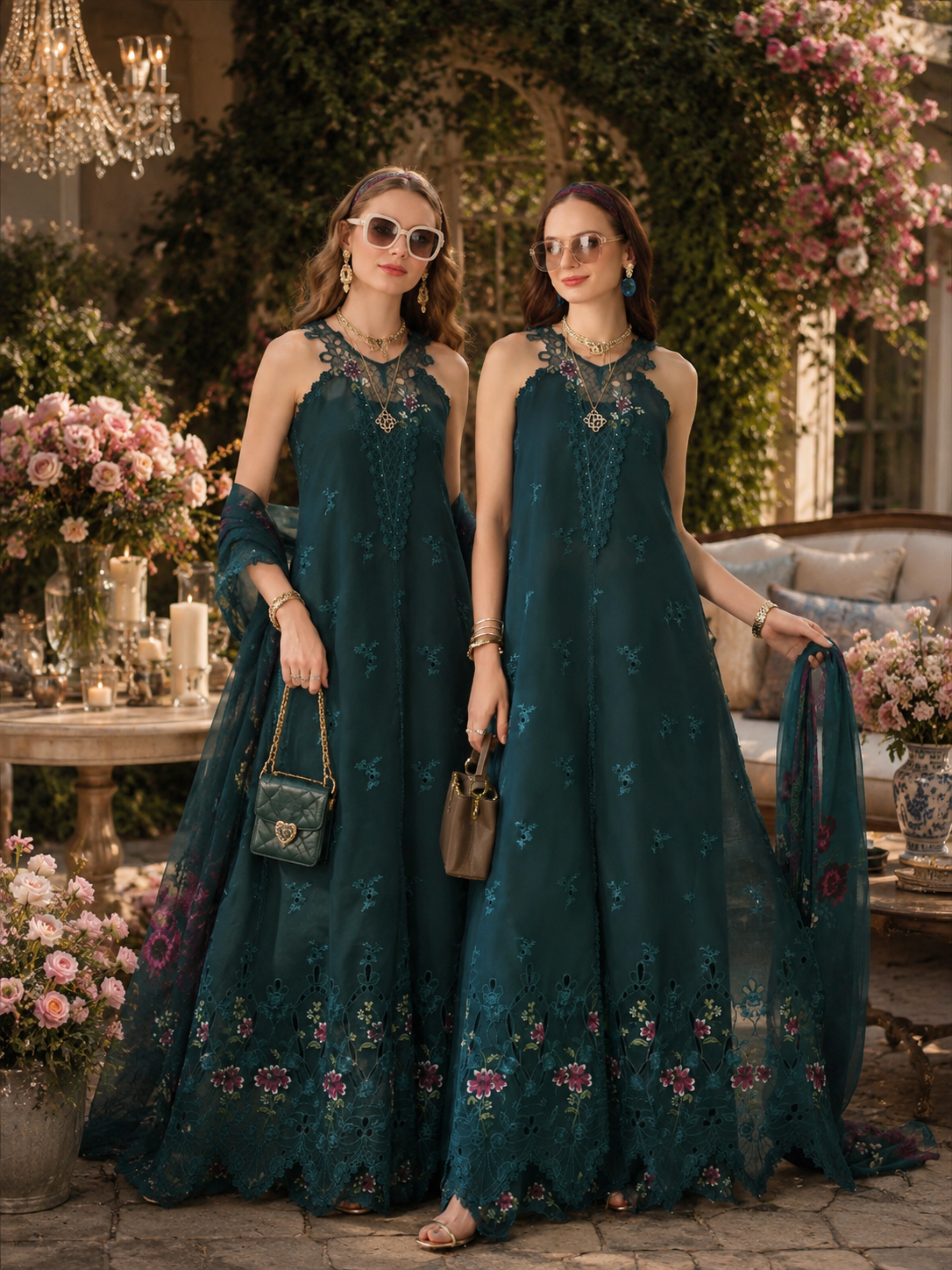 Noor by Saadia Asad | Noor Eid Printskhas 26 | D6  Coblat Teal - by Libayah - Registered Vendor of : Noor by Saadia Asad - 100% Original Designer Dress