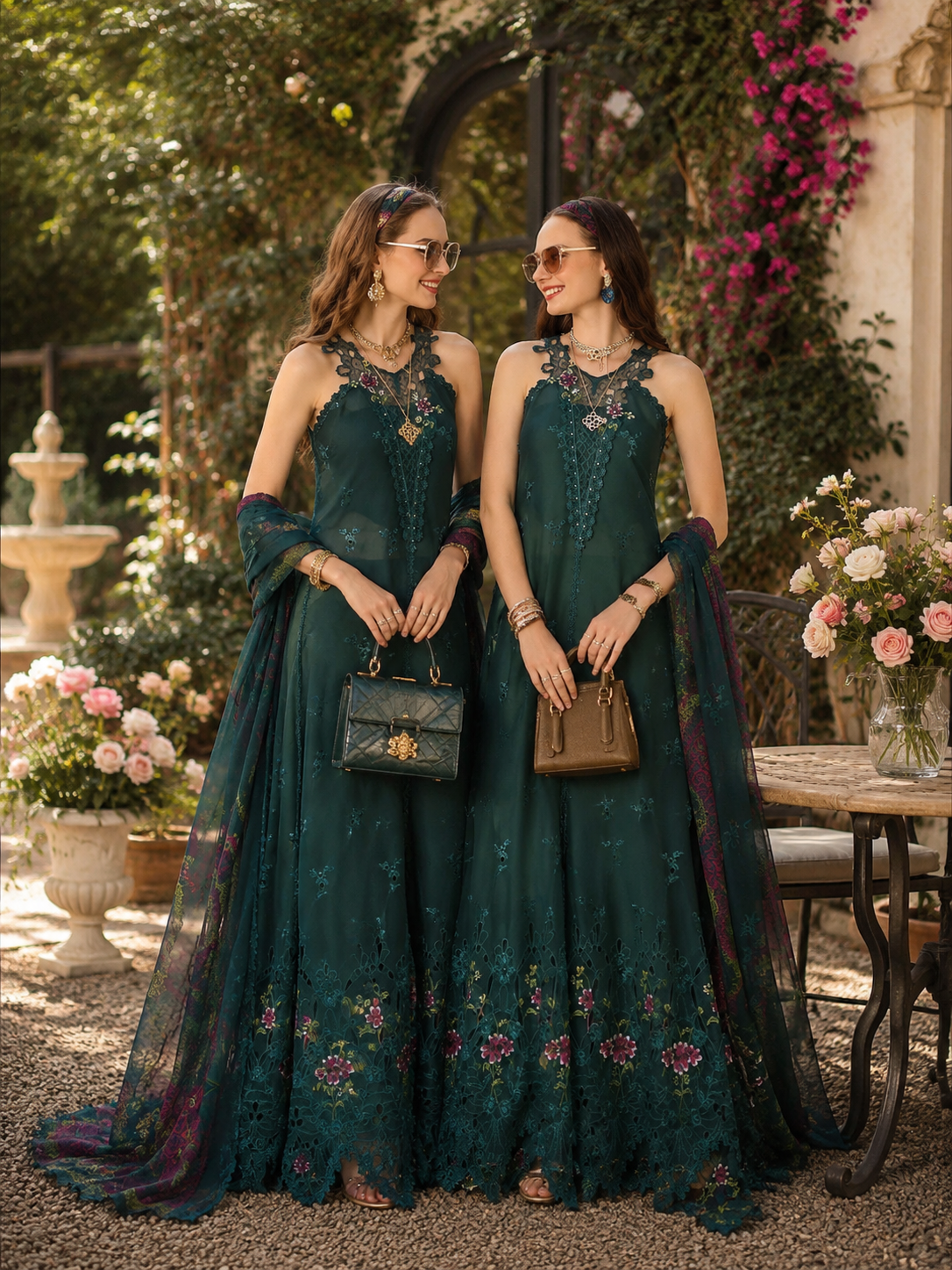 Noor by Saadia Asad | Noor Eid Printskhas 26 | D6  Coblat Teal - by Libayah - Registered Vendor of : Noor by Saadia Asad - 100% Original Designer Dress