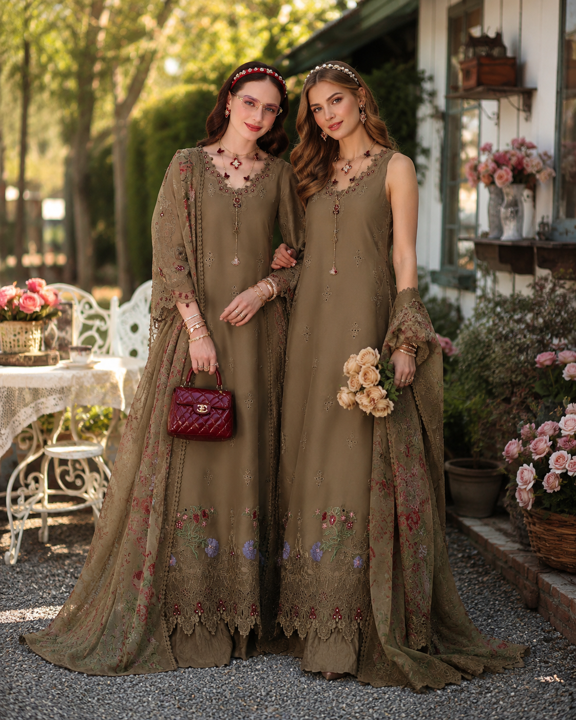 Noor by Saadia Asad | Noor Eid Printskhas 26 |D8  Mocha Sienna - by Libayah - Registered Vendor of : Noor by Saadia Asad - 100% Original Designer Dress
