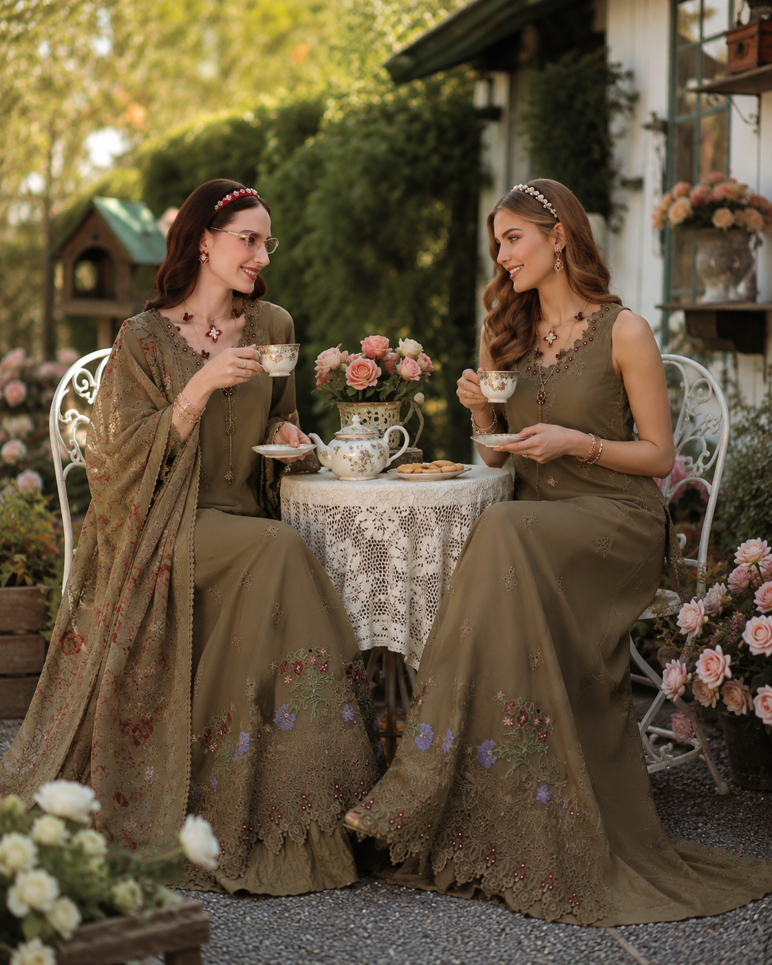 Noor by Saadia Asad | Noor Eid Printskhas 26 |D8  Mocha Sienna - by Libayah - Registered Vendor of : Noor by Saadia Asad - 100% Original Designer Dress