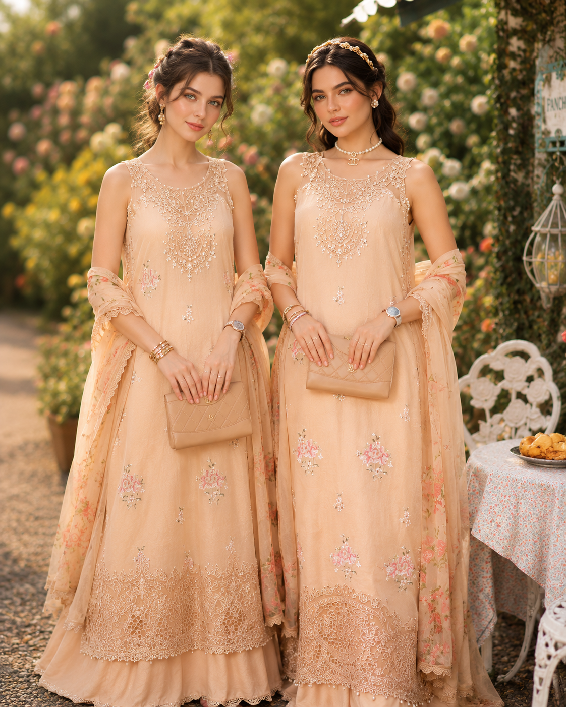 Noor by Saadia Asad | Noor Eid Printskhas 26 |D13  Blush Peach - by Libayah - Registered Vendor of : Noor by Saadia Asad - 100% Original Designer Dress