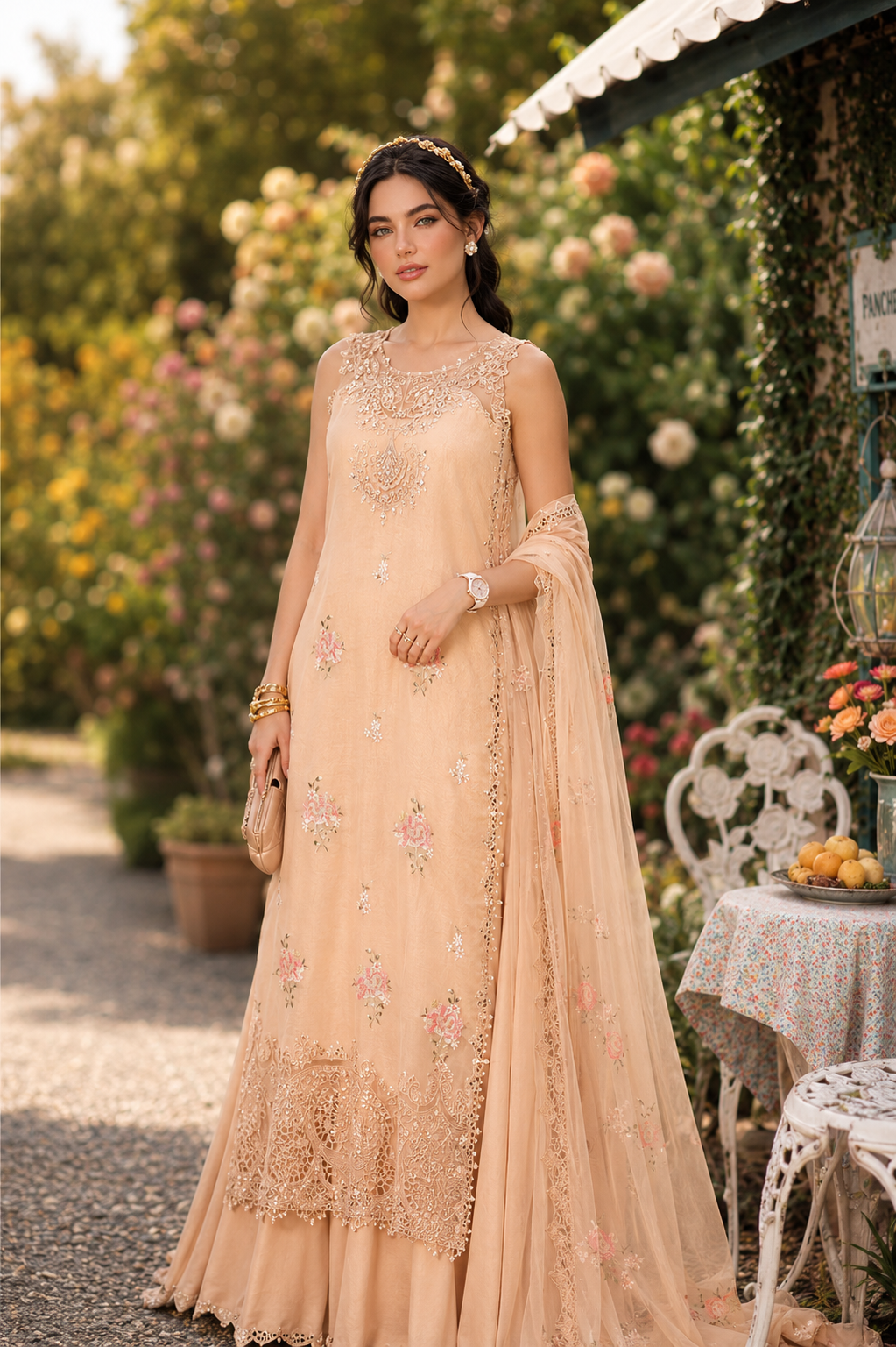 Noor by Saadia Asad | Noor Eid Printskhas 26 |D13  Blush Peach - by Libayah - Registered Vendor of : Noor by Saadia Asad - 100% Original Designer Dress