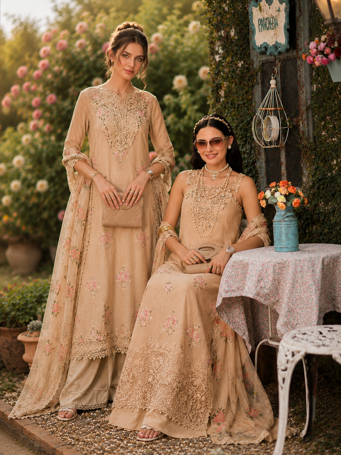 Noor by Saadia Asad | Noor Eid Printskhas 26 |D13  Blush Peach - by Libayah - Registered Vendor of : Noor by Saadia Asad - 100% Original Designer Dress