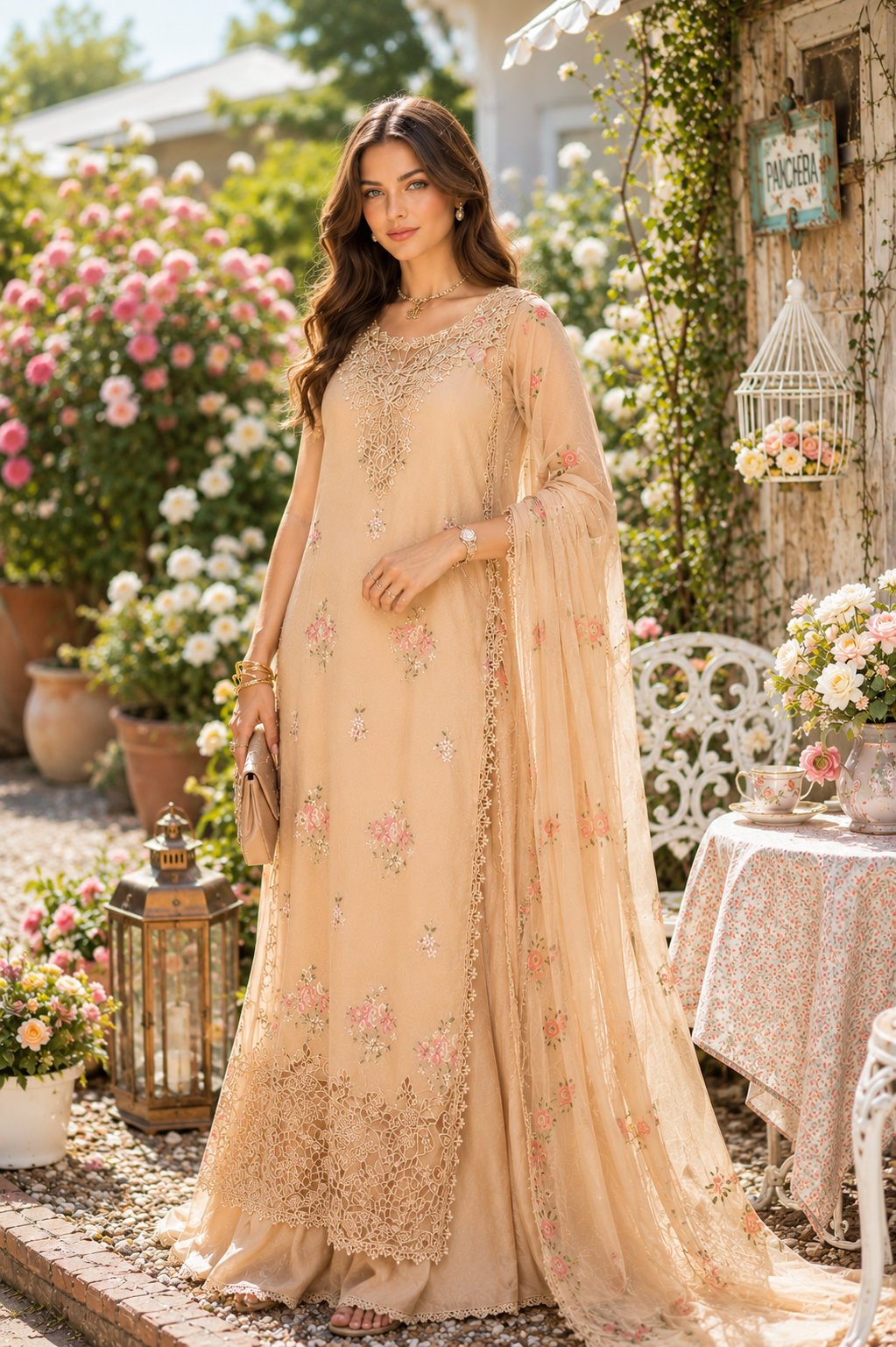 Noor by Saadia Asad | Noor Eid Printskhas 26 |D13  Blush Peach - by Libayah - Registered Vendor of : Noor by Saadia Asad - 100% Original Designer Dress