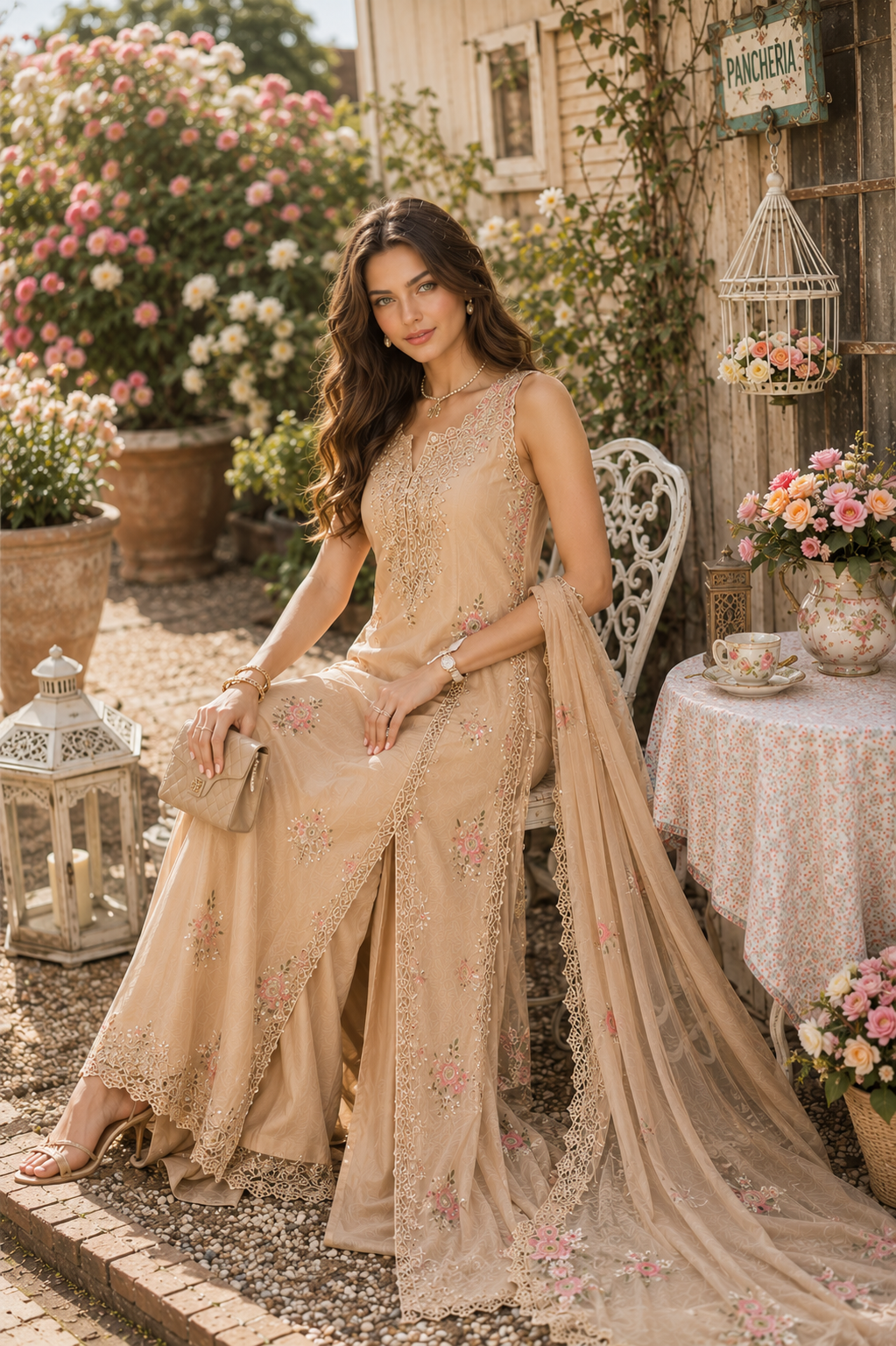 Noor by Saadia Asad | Noor Eid Printskhas 26 |D13  Blush Peach - by Libayah - Registered Vendor of : Noor by Saadia Asad - 100% Original Designer Dress