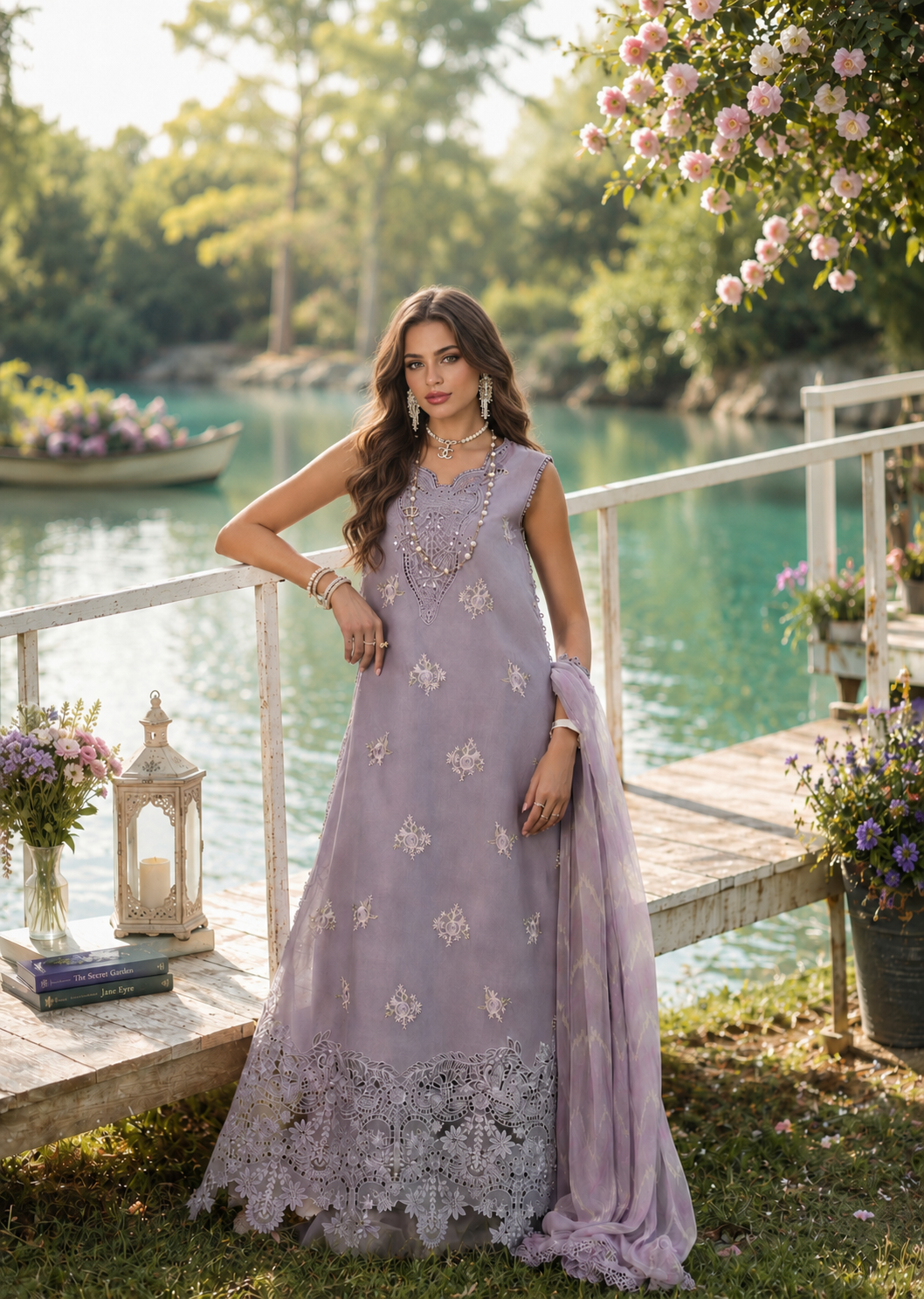 Noor by Saadia Asad | Noor Eid Printskhas 26 | D4  Lavender Lights - by Libayah - Registered Vendor of : Noor by Saadia Asad - 100% Original Designer Dress