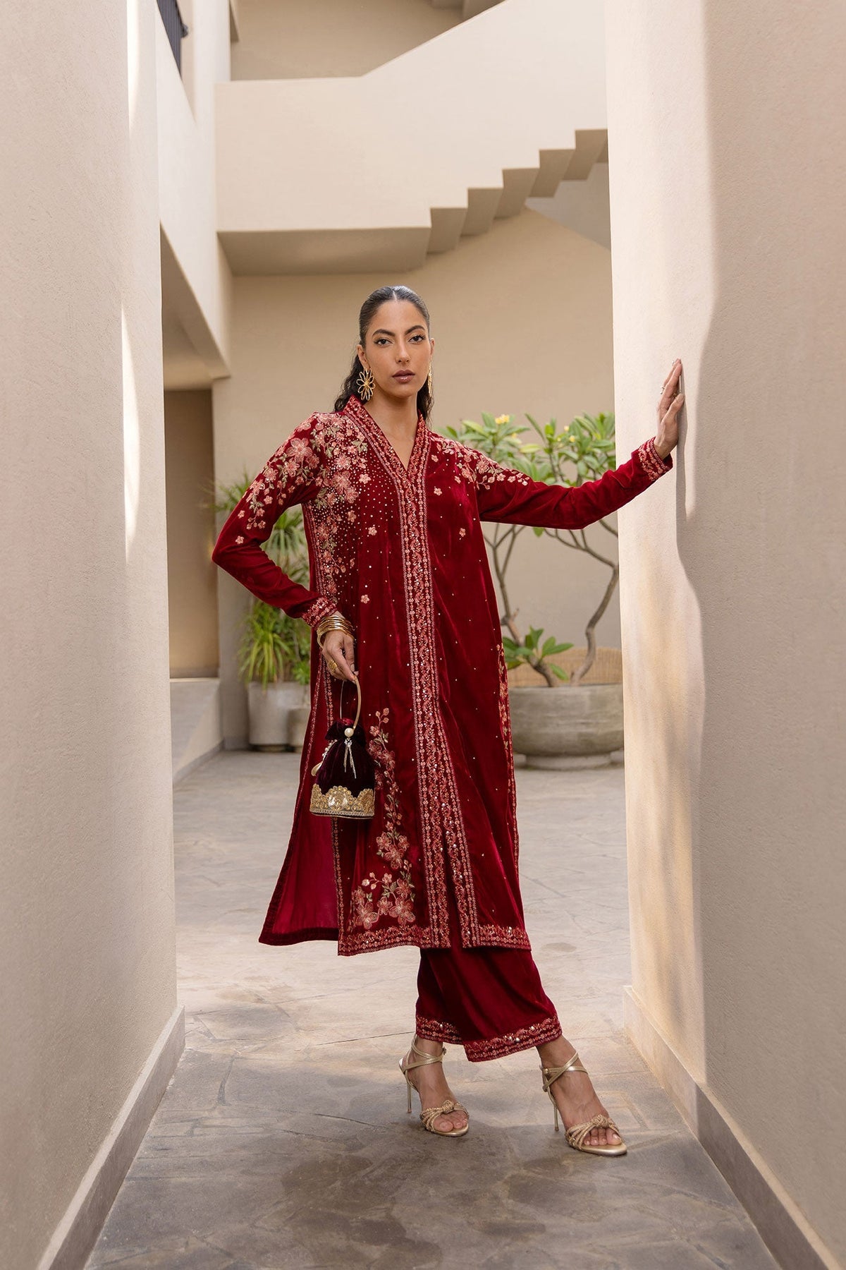 Dhanak | Velvet Edit | FW24DA-2613 MAROON by Dhanak - Designer Dress - Type: Ladies Clothes - Available at Libayah - 100% Original