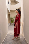 Dhanak | Velvet Edit | FW24DA-2613 MAROON by Dhanak - Designer Dress - Type: Ladies Clothes - Available at Libayah - 100% Original