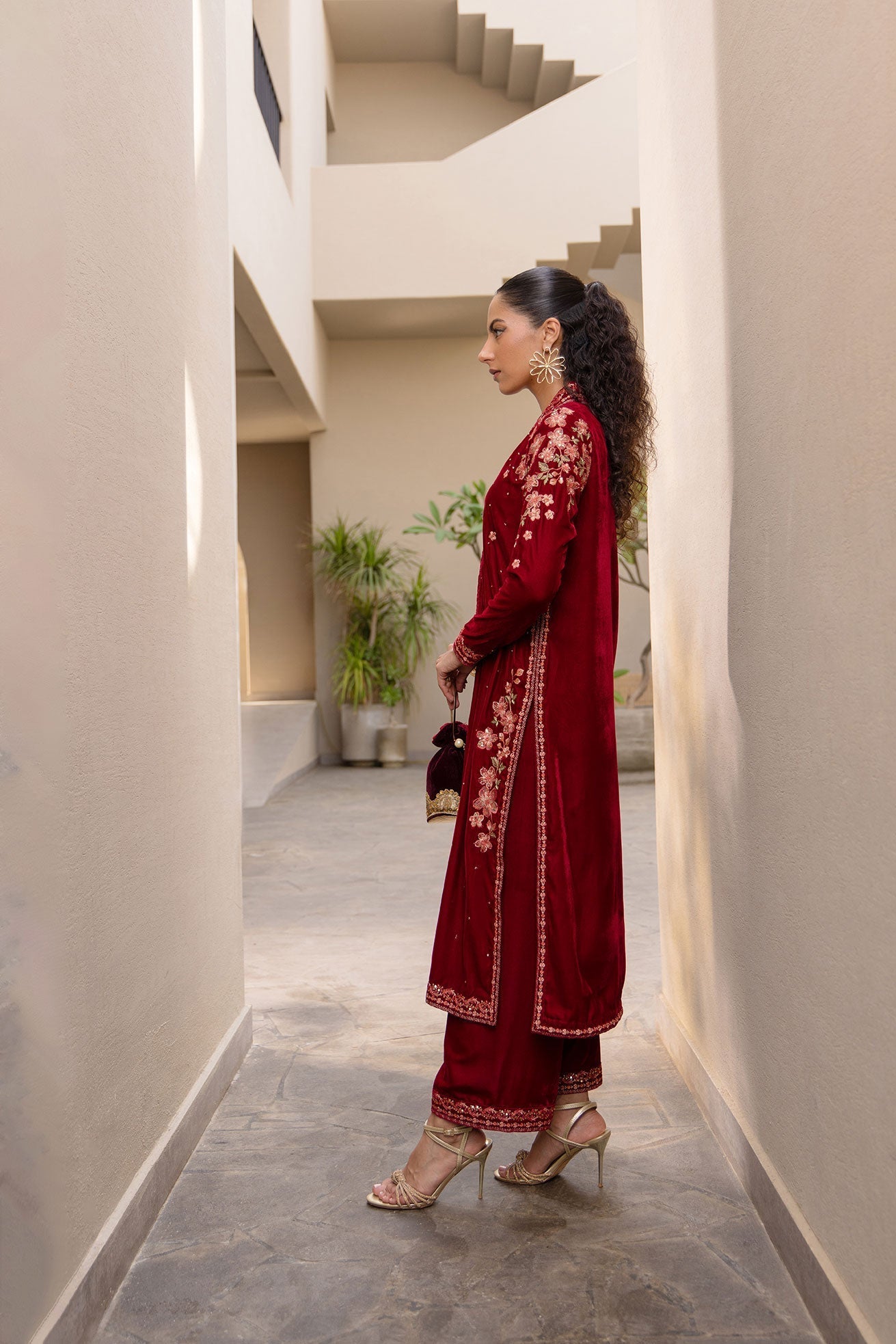 Dhanak | Velvet Edit | FW24DA-2613 MAROON by Dhanak - Designer Dress - Type: Ladies Clothes - Available at Libayah - 100% Original