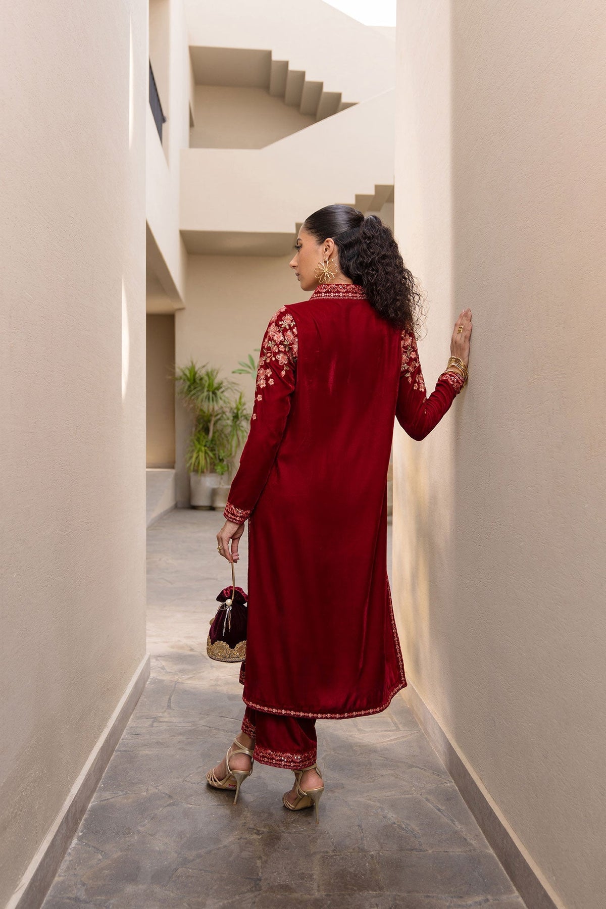 Dhanak | Velvet Edit | FW24DA-2613 MAROON by Dhanak - Designer Dress - Type: Ladies Clothes - Available at Libayah - 100% Original