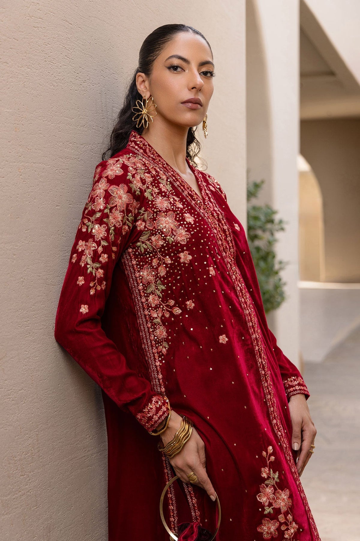 Dhanak | Velvet Edit | FW24DA-2613 MAROON by Dhanak - Designer Dress - Type: Ladies Clothes - Available at Libayah - 100% Original