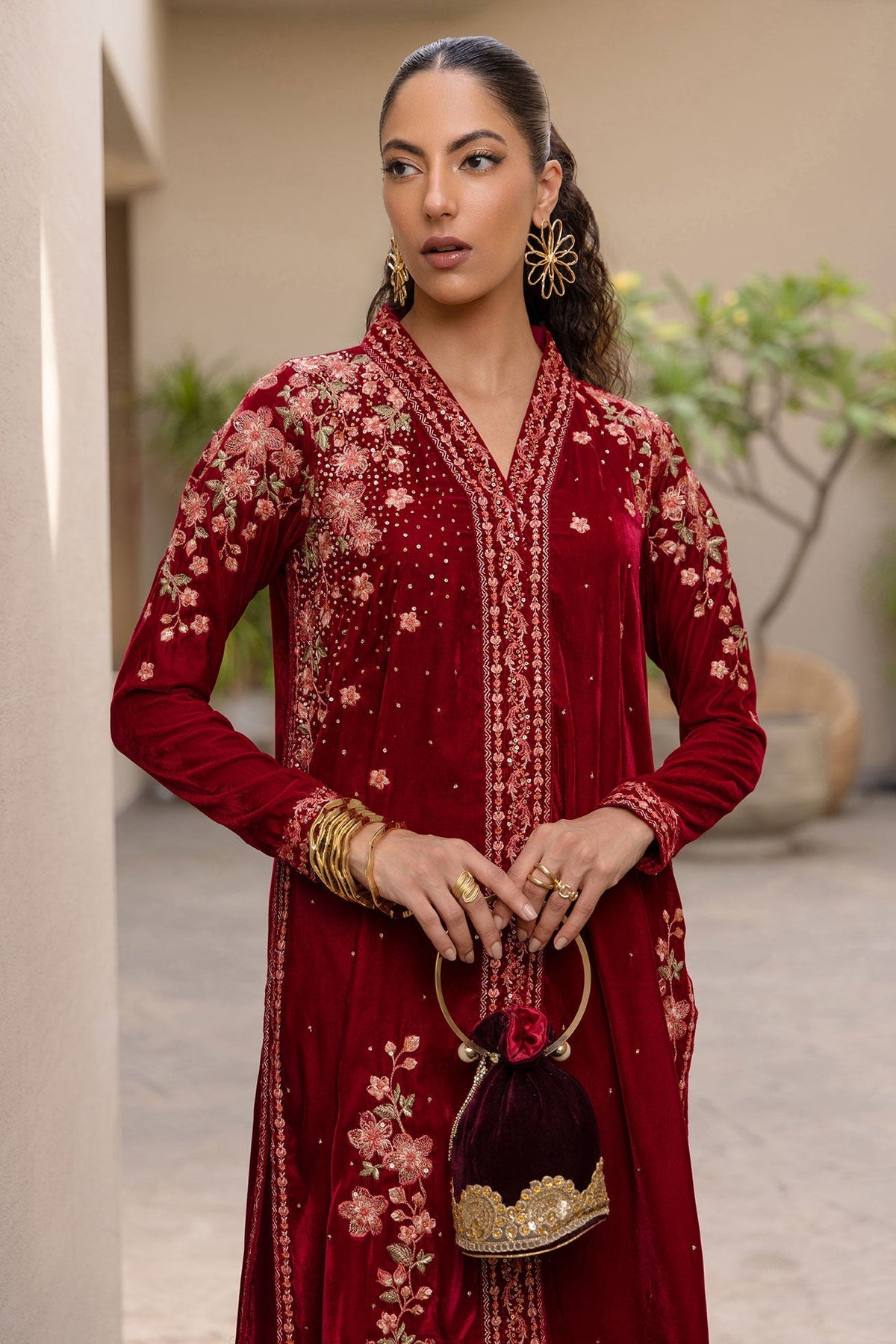 Dhanak | Velvet Edit | FW24DA-2613 MAROON by Dhanak - Designer Dress - Type: Ladies Clothes - Available at Libayah - 100% Original