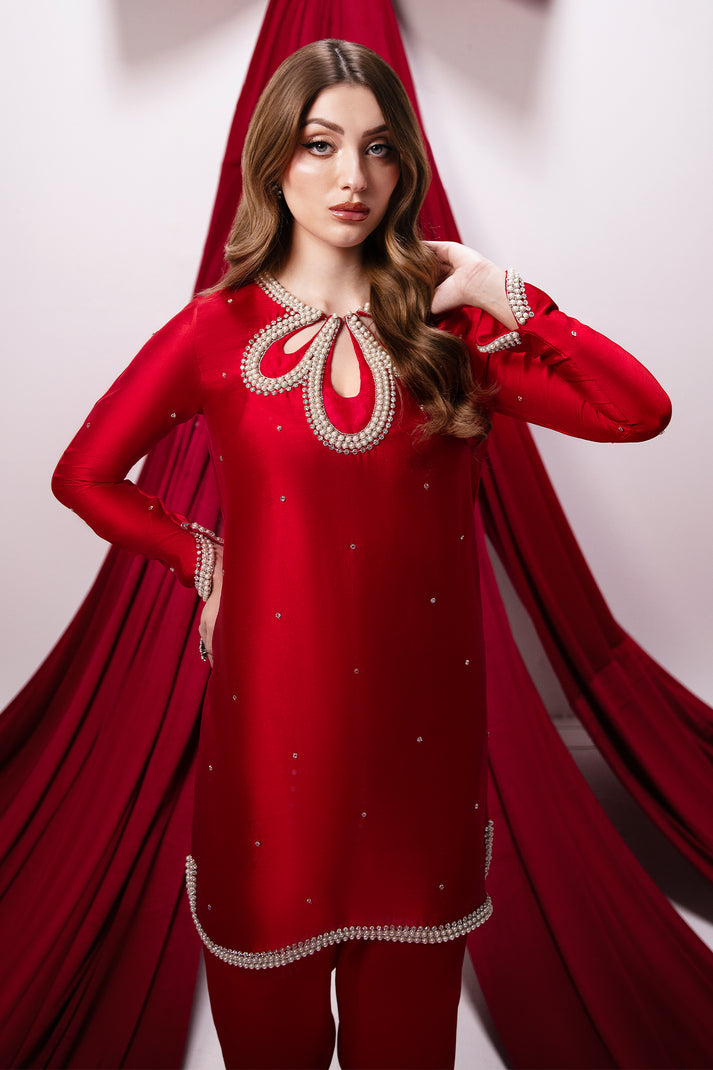 Raja Salahuddin | House of Mina | Crimson by Raja Salahuddin - Designer Dress - Type: Ladies Clothes - Available at Libayah - 100% Original
