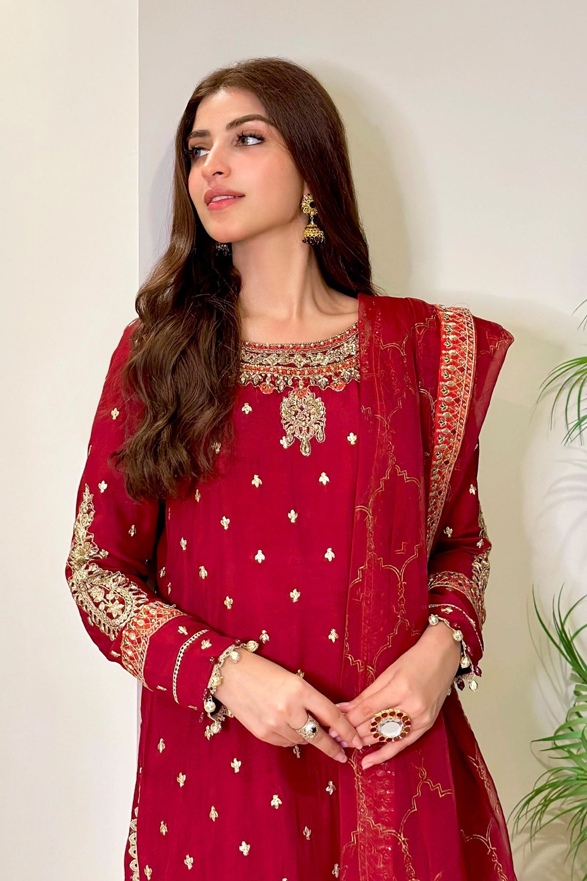 Maria B | Luxury Formals | SF-EA23-18R1-Maroon by Maria B - Designer Dress  - Type : Ladies Clothes - Available at Libayah - 100% Original 