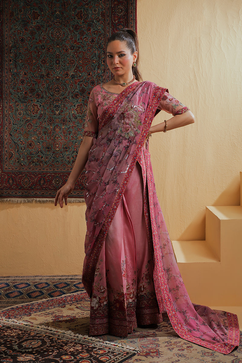 Shamaeel Ansari | Majestic Legacy | Rosewood Zari Fusion Saree by Shamaeel Ansari - Designer Dress  - Type : Ladies Clothes - Available at Libayah - 100% Original 