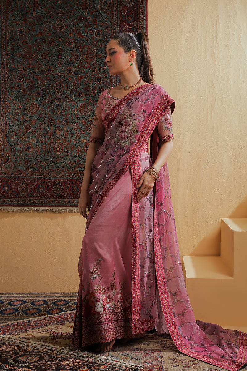 Shamaeel Ansari | Majestic Legacy | Rosewood Zari Fusion Saree by Shamaeel Ansari - Designer Dress  - Type : Ladies Clothes - Available at Libayah - 100% Original 
